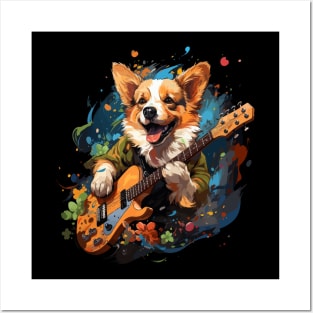 Corgi Playing Guitar Posters and Art